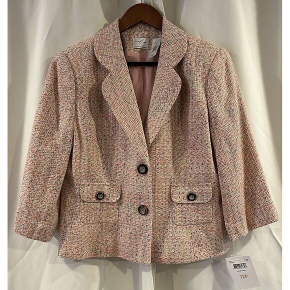 Vintage Emma James‎ Pink Twill Tweed Jacket Size 12 Petite - Picture 1 of 6